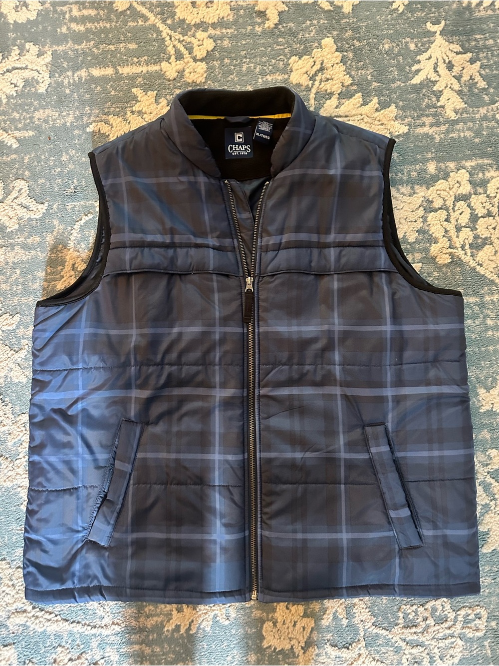Chaps Blue Plaid Quilted Zip-Front Vest
